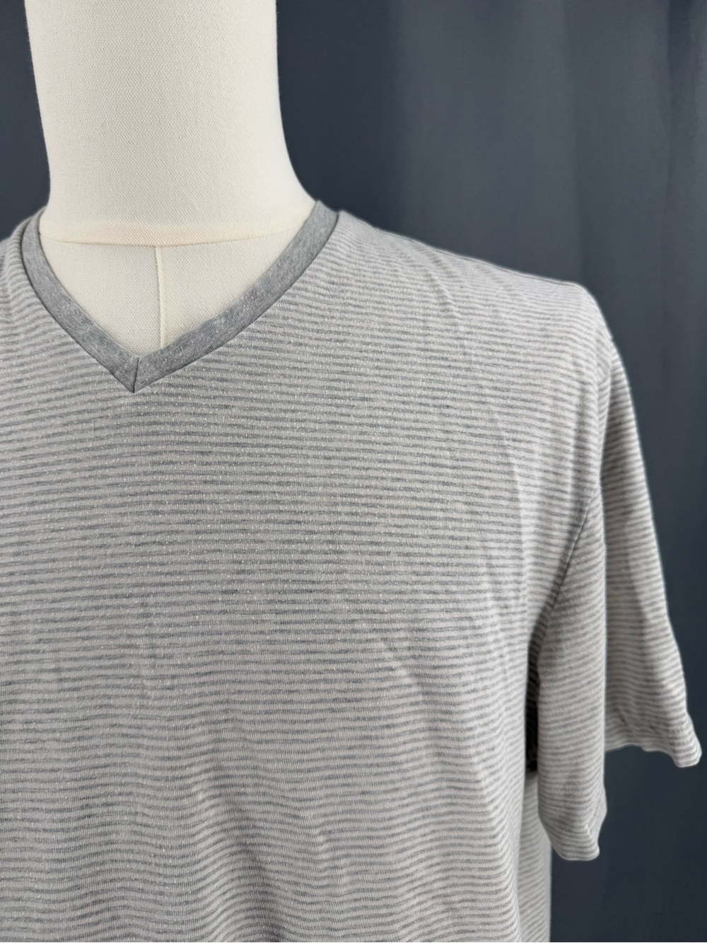 Calvin Klein Gray Thin-Stripe V-Neck Short Sleeve Tee
